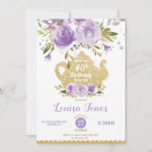 Invitation Chic Purple Floral 40e anniversaire Tea Party N'IM (Devant)