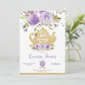 Invitation Chic Purple Floral 40e anniversaire Tea Party N'IM (Debout devant)