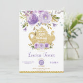 Invitation Chic Purple Floral 50e anniversaire Tea Party N'im (Debout devant)