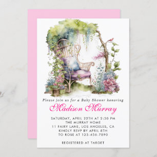 Invitation Chic Purple Floral Flower Garden Baby shower
