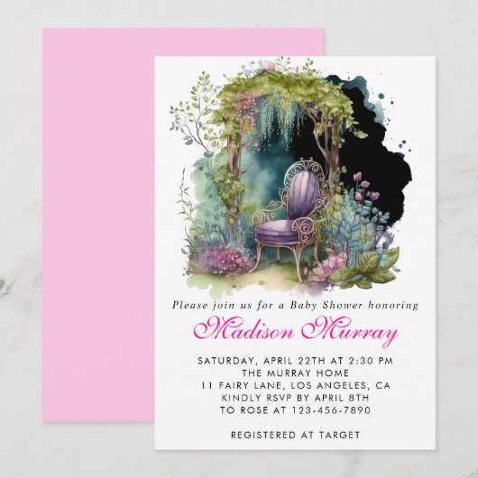 Invitation Chic Purple Floral Flower Garden Baby shower (Devant / Derrière)
