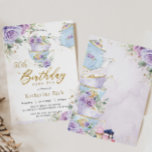 Invitation Chic Purple Floral High Tea 50th Birthday Party<br><div class="desc">Personalize this elegant tea party birthday invitation with your own wording easily and quickly, simply press the customize it button to further re-arrange and format the style and placement of the text.  This chic invitation features a pretty baby blue teapot, tea cups, beautiful watercolor lavender, lilac purple roses and dainty...</div>