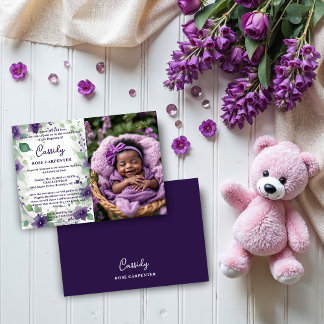 Invitation Chic Purple Garland Floral Photo Christening Baby