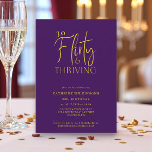 Invitation Chic Purple Gold Script 30e anniversaire Invitatio