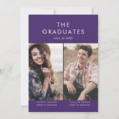 Invitation Chic Purple Grad Casquette Photo Double Graduation (Dos)