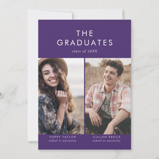 Invitation Chic Purple Grad Casquette Photo Double Graduation (Dos)