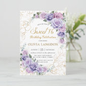 Invitation Chic Purple Lilac Lavender Roses Sweet 16 Annivers (Debout devant)
