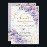 Invitation Chic Purple Lilac Lavender Roses Sweet 16 Annivers<br><div class="desc">Personnalisez cette élégante invitation du 16ème anniversaire de sweet sixteen avec sa propre formulation facilement et rapidement,  appuyez simplement sur le bouton customiser pour réorganiser et formater le style et le placement du texte. Objets correspondants disponibles en magasin ! c) Le Happy Cat Studio</div>