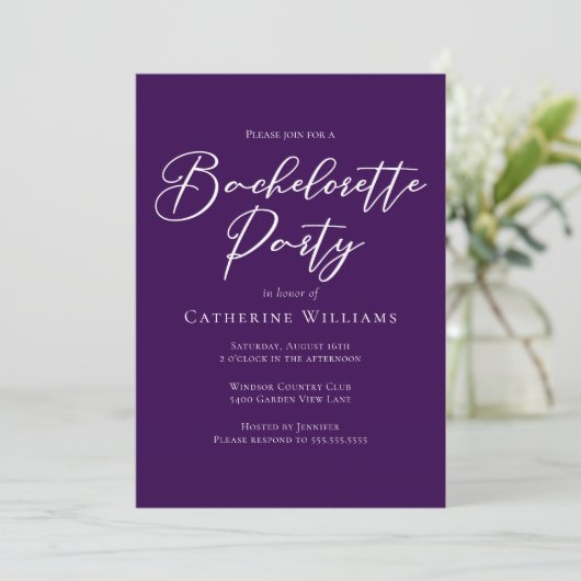 Invitation Chic Purple Minimalist Bachelorette Party (Debout devant)