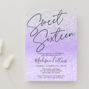 Invitation Chic Purple Silver Parties scintillant Sweet 16