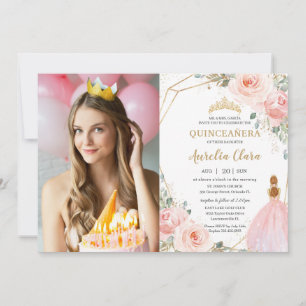 Invitation Chic Quinceañera Blush Pink Floral 15 Anos Photo
