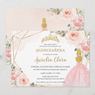 Invitation Chic Quinceañera Blush Rose Floral Blonde 15 Anos