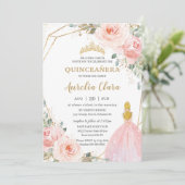 Invitation Chic Quinceañera Blush Rose Floral Blonde Annivers (Debout devant)