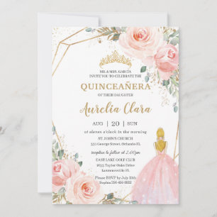 Invitation Chic Quinceañera Blush Rose Floral Blonde Annivers