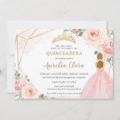 Invitation Chic Quinceañera Blush Rose Floral Tiara Anniversa (Devant)