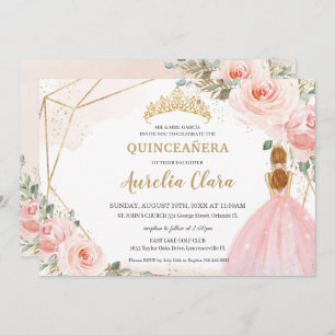 Invitation Chic Quinceañera Blush Rose Floral Tiara Anniversa