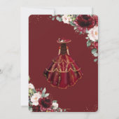 Invitation Chic Quinceañera Bourgogne Blush Floral Charro Gol (Dos)