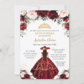 Invitation Chic Quinceañera Bourgogne Blush Floral Charro Gol (Devant)