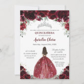 Invitation Chic Quinceañera Bourgogne Florale Princesse Argen (Devant)
