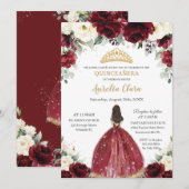 Invitation Chic Quinceañera Bourgogne Ivory Floral Princesse (Devant / Derrière)