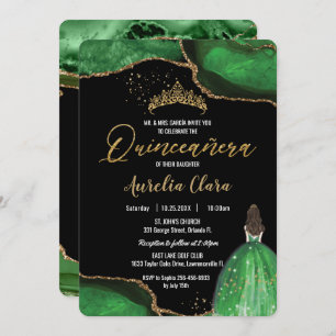 Invitation Chic Quinceañera Emerald Green Agate Princesse