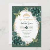 Invitation Chic Quinceañera Emerald Green Floral Butterfly (Devant)
