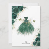 Invitation Chic Quinceañera Emerald Green Floral Butterfly (Dos)