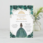Invitation Chic Quinceañera Emerald Green Floral Princesse (Debout devant)