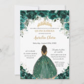 Invitation Chic Quinceañera Emerald Green Floral Princesse (Devant)