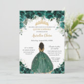 Invitation Chic Quinceañera Emerald Green Floral Princesse (Debout devant)