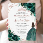 Invitation Chic Quinceañera Emerald Green Floral Rose Gold