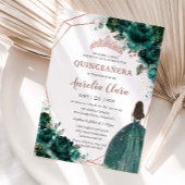 Invitation Chic Quinceañera Emerald Green Floral Rose Gold