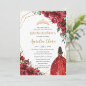 Invitation Chic Quinceañera Fleurs rouges Floral Brown Prince (Debout devant)