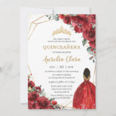 Invitation Chic Quinceañera Fleurs rouges Floral Brown Prince (Devant)