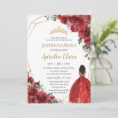 Invitation Chic Quinceañera Fleurs rouges Floral Brown Prince (Debout devant)