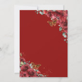 Invitation Chic Quinceañera Fleurs rouges Floral Papillon or (Dos)