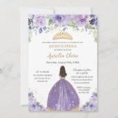 Invitation Chic Quinceañera Purple Lilac Floral Princesse (Devant)