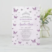 Invitation Chic Quinceañera Purple Lilac Papillons Argent (Debout devant)