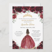 Invitation Chic Quinceañera Rich Bourgogne Rouge Floral Princ (Devant)