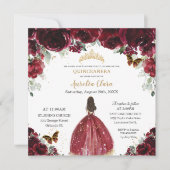 Invitation Chic Quinceañera Rich Bourgogne Rouge Floral Princ (Devant)
