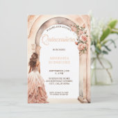 Invitation Chic Quinceañera robe blush Arch floral (Debout devant)