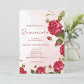 Invitation Chic Quinceañera Roses rouges Floral Princesse (Debout devant)