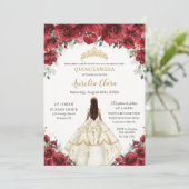 Invitation Chic Quinceañera Rouge Floral Princesse blanche (Debout devant)
