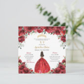 Invitation Chic Quinceañera Rouge Floral Rose Princess Gold (Debout devant)