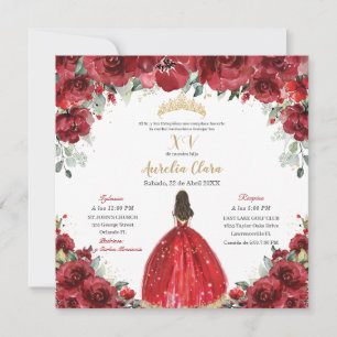 Invitation Chic Quinceañera Rouge Floral Rose Princess Gold