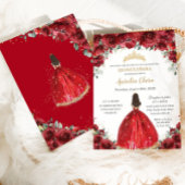 Invitation Chic Quinceañera Rouge Floral Rose Princesse Tiara