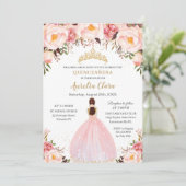 Invitation Chic Quinceañera Soft Blush Floral Princess (Debout devant)