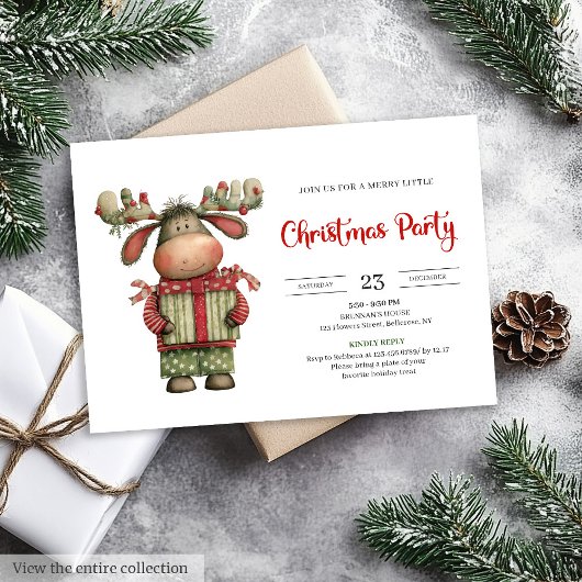 Invitation Chic Quirky Reindeer watercolor Christmas invite