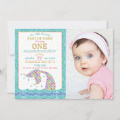 Invitation Chic Rainbow Parties scintillant Mermaid 1er anniv (Devant)
