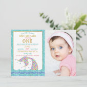 Invitation Chic Rainbow Parties scintillant Mermaid 1er anniv (Debout devant)